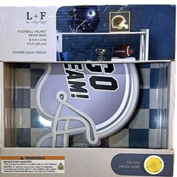 L+F by Lily & Faye Football Helmet Neon Sign Light 9"x9"x2" USB Powered Wall Dec - Picture 2 of 3